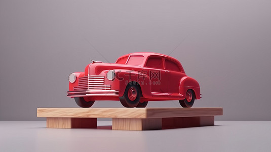 陈列的老式木制玩具车 3d 渲染图