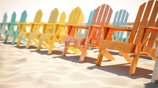 沙滩日光浴背景图片_沙滩上明亮的沙滩椅在白色背景 3d 渲染下特写镜头