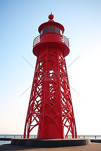 海洋灯塔背景图片_海洋中的一座红色灯塔