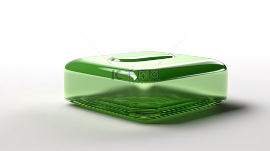 白色背景上绿色肥皂的 3D 渲染插图