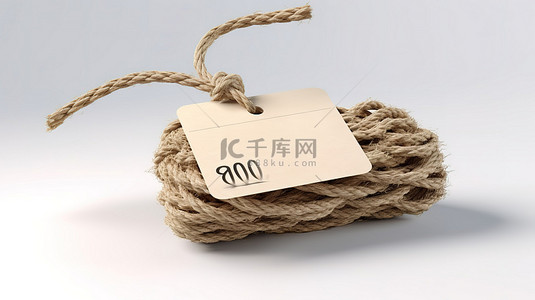 价格标签背景图片_白色背景上带有麻绳绳的质朴 3D 渲染价格标签