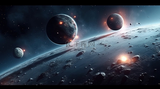 宇宙星球外太空背景图片_外太空远程行星系统的 3D 渲染