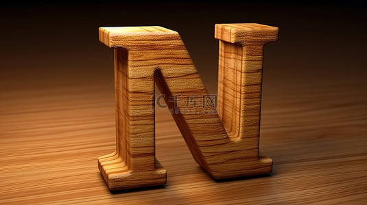 字母 m 的倾斜木质 3d 字体渲染