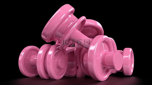 医学运动背景图片_运动生活方式 3D 渲染浮动粉色哑铃象征健身和健康活动