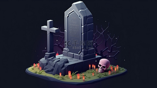 卡通墓碑背景图片_卡通风格万圣节装饰品幽灵3D像素墓碑设计