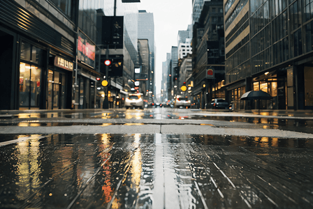 被雨打湿的城市街道摄影配图5
