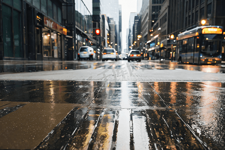 被雨打湿的城市街道摄影图片