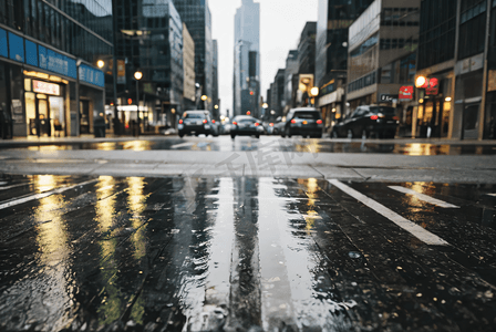 被雨打湿的城市街道摄影配图8