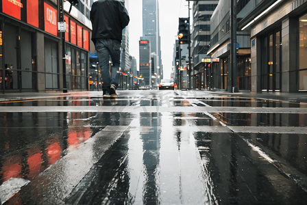 被雨打湿的城市街道摄影配图4