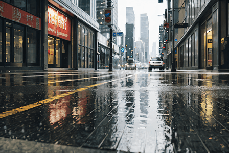 雨天杭州摄影照片_被雨打湿的城市街道摄影配图0