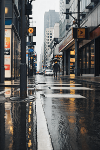 下雨城市街道摄影配图5