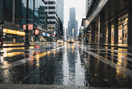 被雨打湿的城市街道摄影配图7