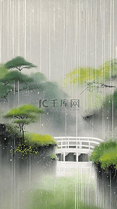 清明节国风雨中春景背景图片