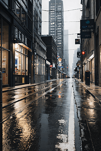下雨城市街道摄影配图4