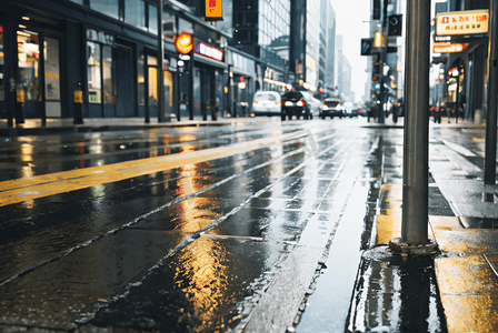 被雨打湿的城市街道摄影配图3