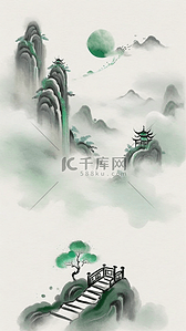 上春山背景图片_国风水墨上春山诗意意境背景