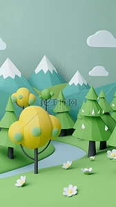 植树节背景图片_清新3D衍纸风植树节设计