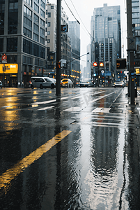 下雨城市街道摄影配图6