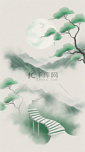 山水小道背景图片_国风水墨上春山诗意意境背景