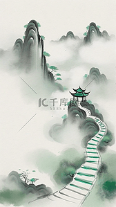 水墨青山背景图片_国风水墨上春山诗意意境背景