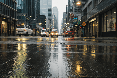 被雨打湿的城市街道摄影图片6