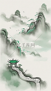 山水小道背景图片_国风水墨上春山诗意意境背景