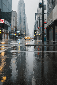 下雨城市街道摄影图