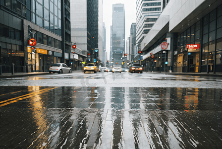 被雨打湿的城市街道摄影配图2