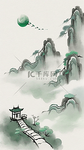 水墨青山背景图片_国风水墨上春山诗意意境背景