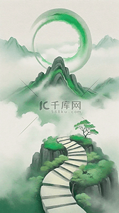 上春山背景图片_国风水墨上春山诗意意境背景