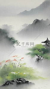 清明节国风雨中春景设计图