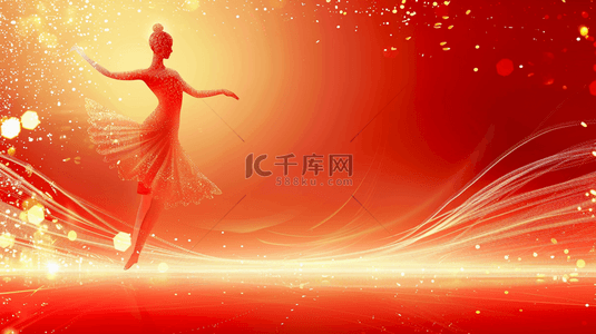 跳舞背景图片_红金色妇女节女神节跳舞的女性剪影背景图