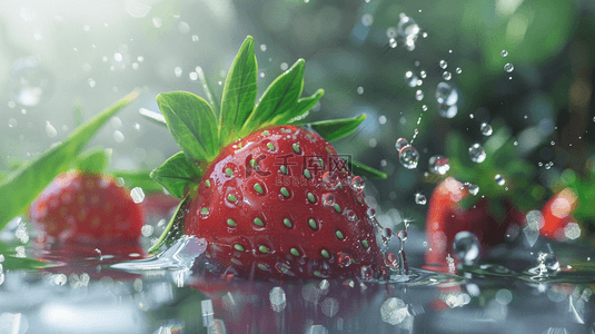 晶莹水珠水洗新鲜草莓的背景16