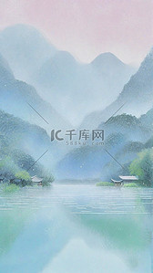 山水雨背景图片_国风清新清明节质感背景15