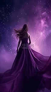 潮流时尚女性背景图片_紫色星空背景里的潮流时尚女性