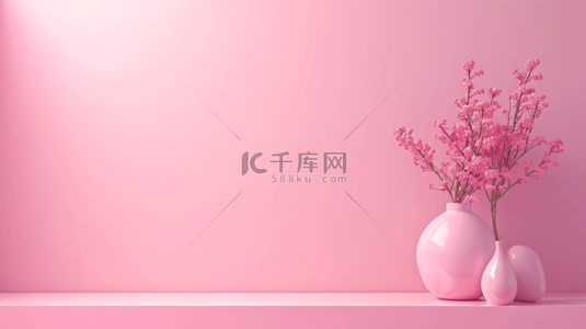波纹粉色背景图片_简约粉色室内花瓶插花的背景1