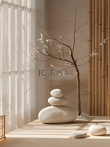 竹子背景图片_天然竹子岩石产品展台背景