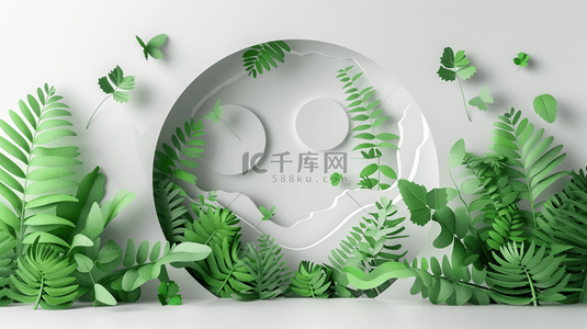 植树节背景图片_春天剪纸风绿色植树节背景