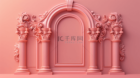 粉色花背景图片_女神节妇女节粉色拱窗花窗背景7