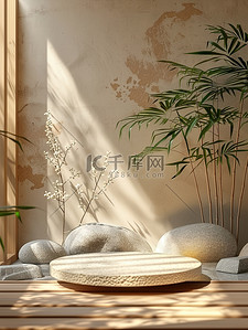 竹子背景图片_天然竹子岩石产品展台背景素材