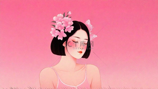 粉色妇女节清新优雅女孩背景7
