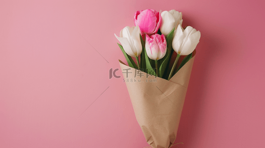 粉色花束背景图片_粉色场景简约女神节花朵花束的背景6