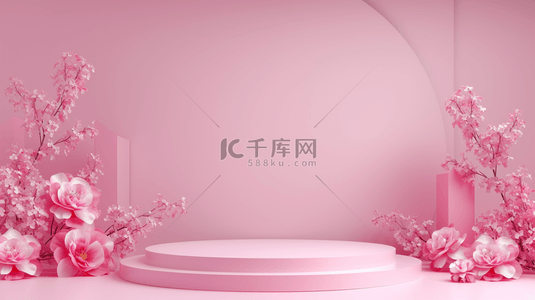 粉色简约花朵花瓶舞台的背景14