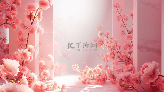 浪漫花朵花朵背景图片_粉色浪漫女神节舞台场景的背景13