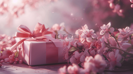 礼物背景图片_粉色唯美质感女神节礼物花朵的图片3