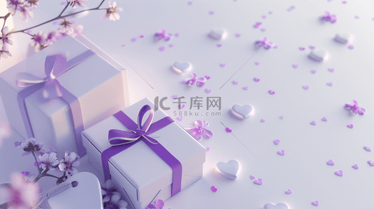 礼物背景图片_白紫色唯美礼物礼盒爱心节日的背景78