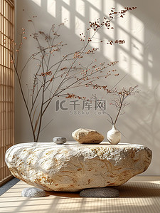 天然竹子岩石产品展台背景素材