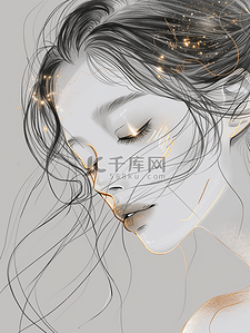 妇女节女神节发光闪亮的线描女孩背景图片