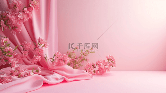 简约粉色室内花朵窗帘场景的背景4