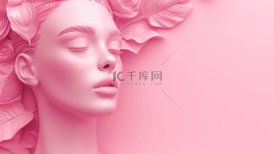 女神节公众号背景图片_粉色简约时尚立体女神头像造型的背景3